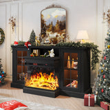 oneinmil Fireplace TV Stand with 3-Sided Glass, TV Cabinet for TVs up to 65", 59'' Modern Media Entertainment Center with Farmhouse Glass Door Storage Cabinets, for Living Room, Black oneinmil