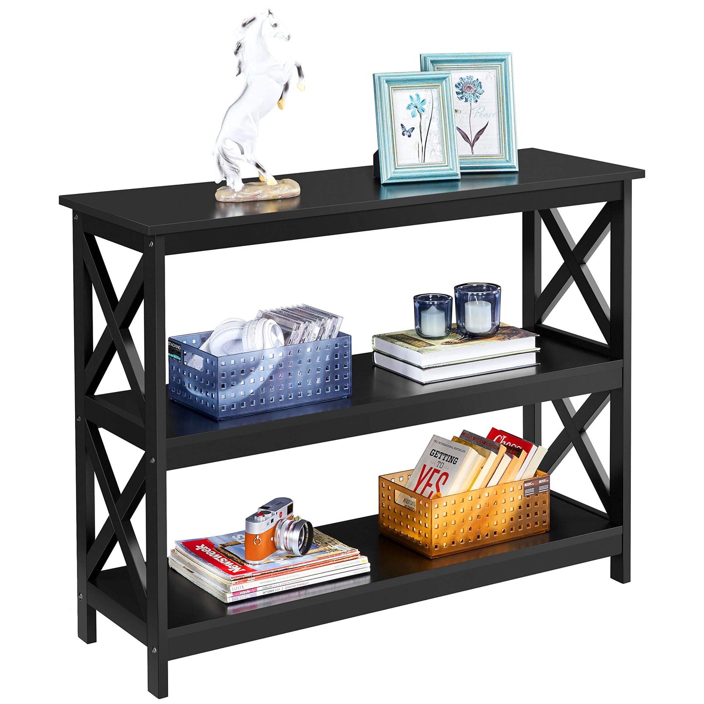 Yaheetech Modern 3-Tier Black Console Table with Storage Shelves - WoodArtSupply