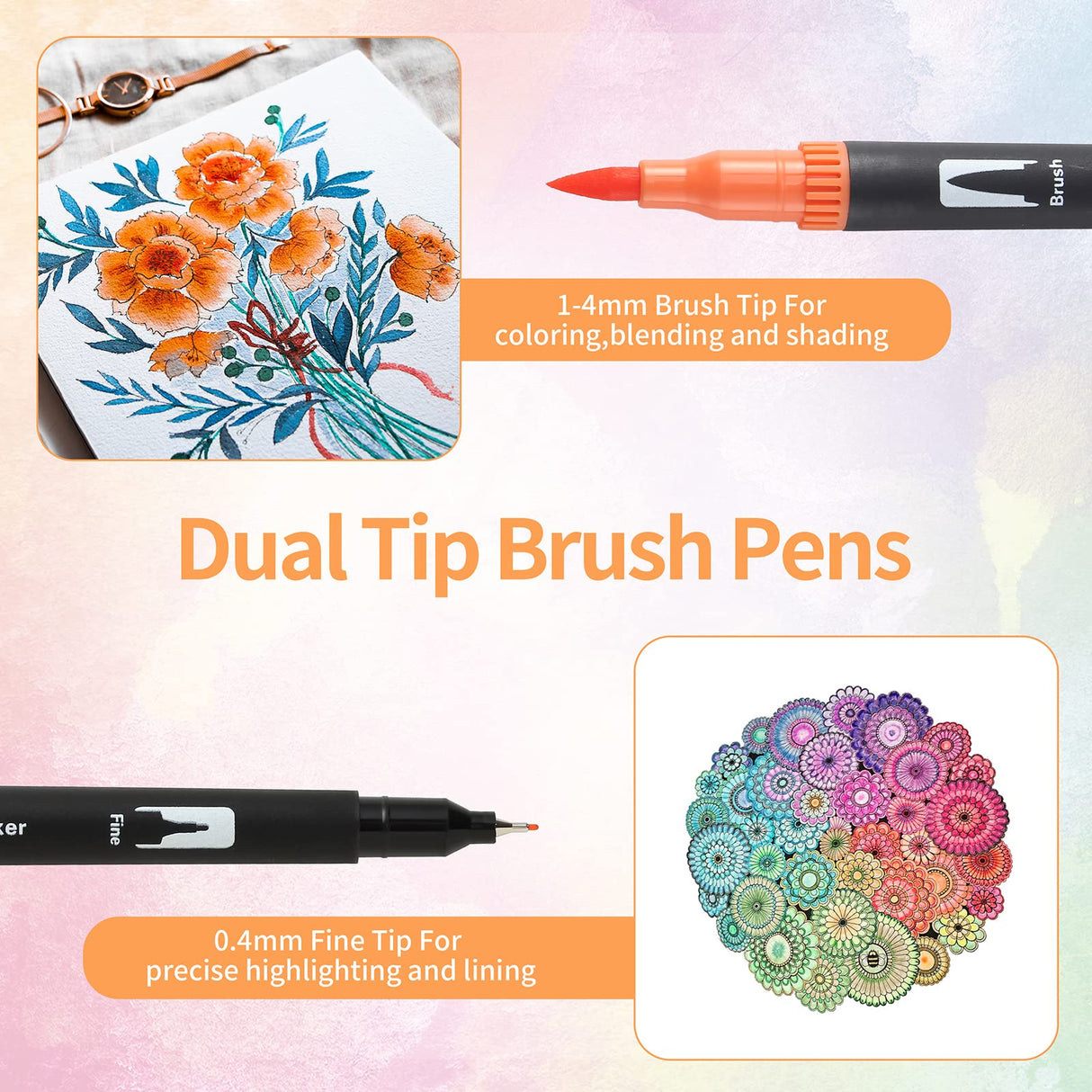 Peablce Art Markers Brush Pen, Markers for Adult Coloring Books No Bleeding,32 Colored Pens Fine Point Highlighter Pen & Brush for Adult Kids Coloring Journaling Note Taking Planner Peablce