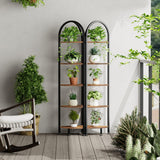 Homhedy 5-Tier Corner Shelf Stand, Wall Corner Bookshelf with Metal Frame, Bathroom Storage Rack Shelf, Plant Stand, Industrial Style,Rustic Brown and Black Homhedy