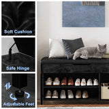 astimey Shoe Bench, Lift Top Shoe Storage Bench, Adjustable Shelf Entryway Bench, Metal and Wood Shoe Rack Organizer with Cushion for Entry, Bedroom, Closet, Living Room, Hallway, Black 39.5W astimey