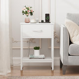 Vagusicc White Nightstand Set of 2 with Charging Station, Bed Side Table with Fabric Drawer, Small End Table with 2-Tier Storage Shelves, 25.4" Tall Bedside Table, Night Stand for Bedroom, Living Room Vagusicc