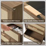 OAKHAM HOME 6 Drawer Dresser for Bedroom, Storage Rattan Cabinet, Boho Dresser Chest, TV Stand of Drawers, Wood Drawer Organizer for Living Room, Hallway (Special Walnut) OAKHAM HOME