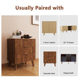 XUZENEST Fluted 3 Drawer Dressers, Modern Closet Dressers Chest of Drawers, Wood Storage Dresser Chest of Drawers Organizer for Bedroom Living Room Hallway Closet(Walnut) XUZENEST