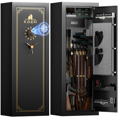 KAER 25 Biometric Gun Safe, Wider and Deeper Fingerprint Gun Safes for Rifle and Pistols, Large Quick Access Heavy-Duty Gun Cabinet for Firearm Ammo with Drawer & Gun Rack, Assembled