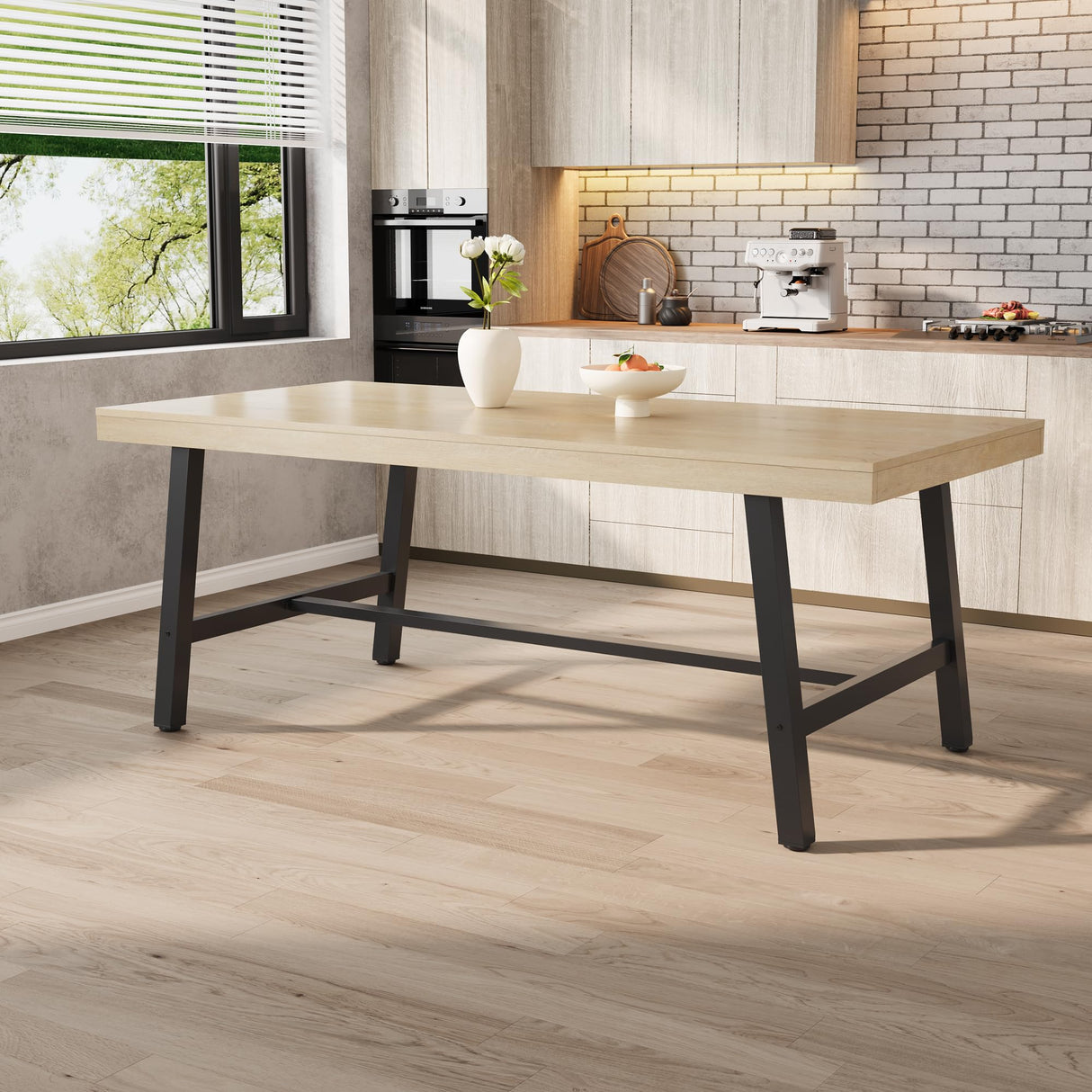 IDEALHOUSE Rustic Dining Table for 6-8 People, 78.7” Long Rectangle Kitchen Table, Industrial Farmhouse Wooden Kitchen Tables with Sturdy Metal Frame, Dining Room Table for Office, Home IDEALHOUSE