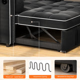 Pipishell 3 in 1 Convertible Sleeper Sofa Bed,Pull Out Couch for Living Room with USB Ports & Side Pockets,Adjustable Backrest,Velvet,Loveseat Sofa Bed,Futon Couches,Black Pipishell