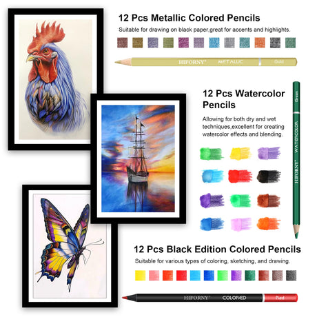 HIFORNY 100 PCS Drawing & Sketching Set, Professional Art Supplies with Graphite,Charcoal, Colored,Watercolor,Metallic Pencils,Blending Tools,Sketchbook and Coloring Book in Zipper Case (Pink) HIFORNY