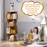 Besiost Rotating Bookshelf, Corner Bookshelf, 360 Display Wood Spinning Bookcase Storage Rack, Floor Standing Revolving Bookcase Narrow Book Shelf Organizer for Small Space, Bedroom, Rustic Brown Besiost