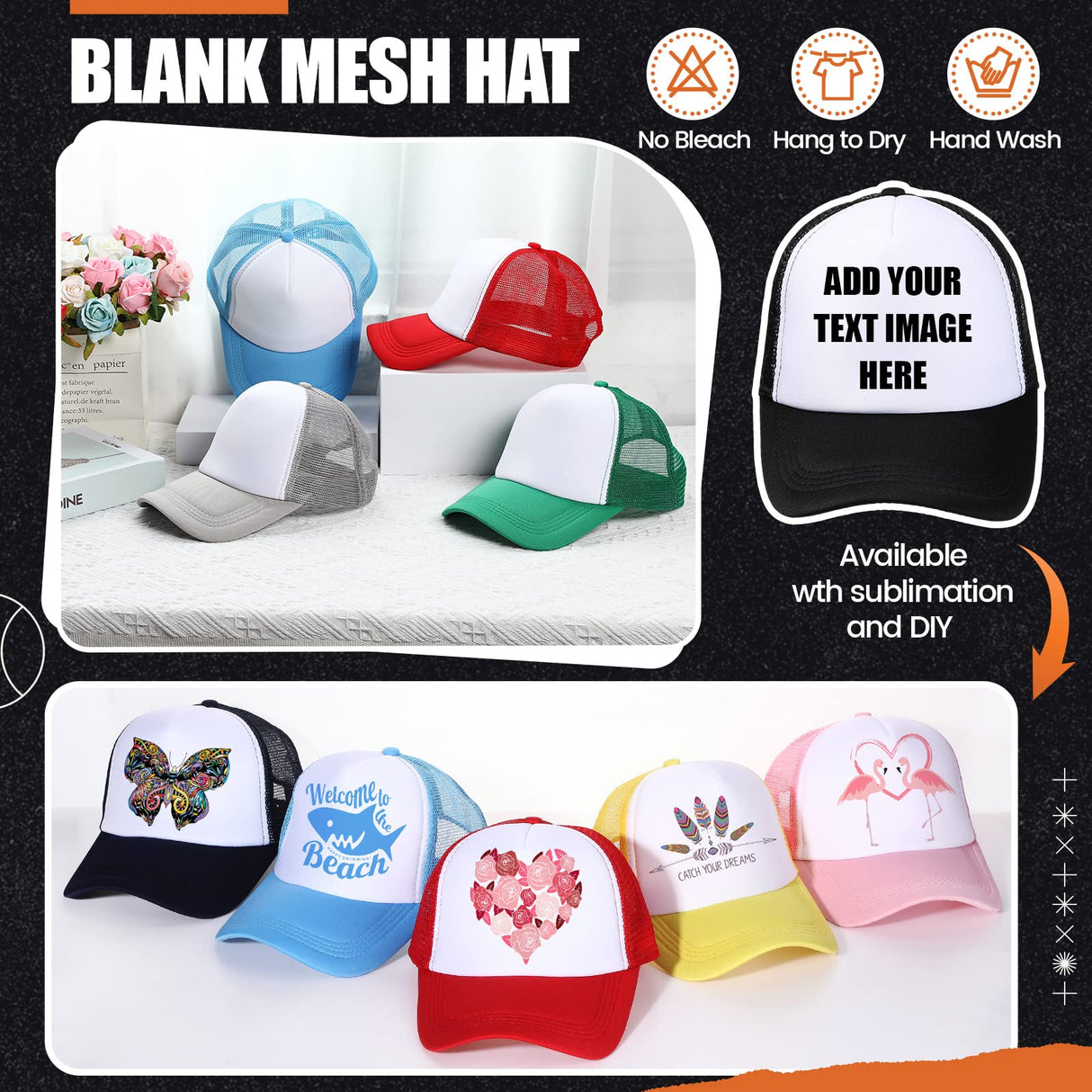 10 Pcs Sublimation Blank Trucker Hats Bulk Mesh Baseball Cap Polyester Mesh Trucker Hat for Men and Women (Multicolor) Tarpop