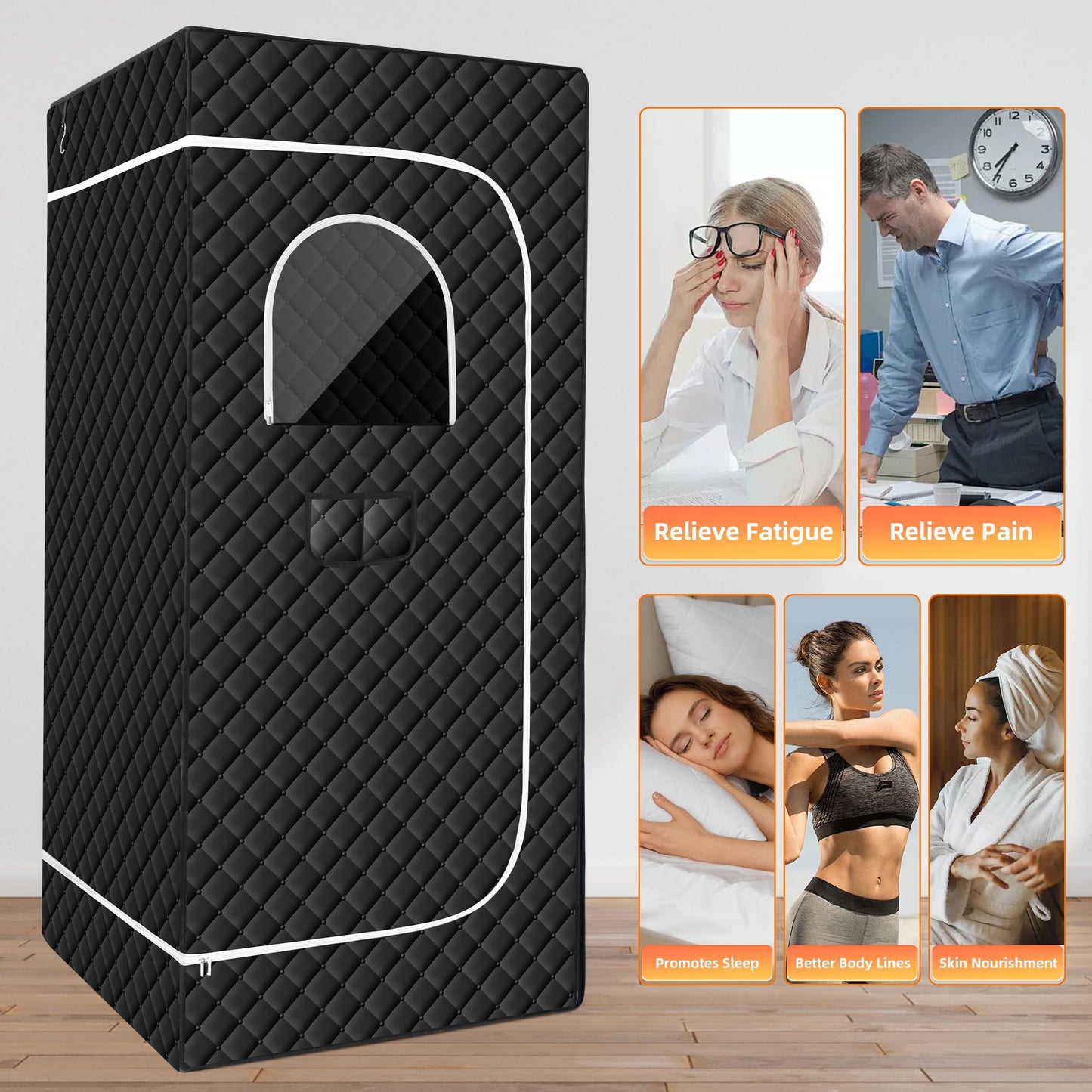 XINONE Protable Sauna Box,(71"x32"x32") Steam Sauna Tent,Personal Sauna Box with 2.6L 110v Steamer,Remote Control, Folding Chair, Towels, 9 Levels