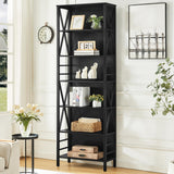 HOMISSUE Bookshelf, 7-Tier Bookshelf, Rustic Wood Metal Bookshelves and Bookcases, Freestanding Open Bookshelf, Industrial Tall Bookcase for Home Office, Living Room and Bedroom, Black HOMISSUE