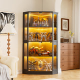PAKASEPT Corner Display Cabinet with Glass Doors, 66.3”Corner Curio Cabinets with LED Lights, 4-Tier Display Shelf with Human Body Sensor for Toys, Books, Collectibles PAKASEPT