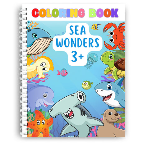 Coloring Pages, Sea Wonders Coloring for Kids Ages 3+, 44 Engaging Illustrations of Sharks, Dolphins, Whales, Turtles & More! Perfect for Boys & Girls. Spiral Bound, Thick 199 GSM Paper, Size 8.5x11 Merry Minis