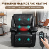 HOMCOM Swivel Rocker Recliner Chair with Vibration Massage and Heat, Oversized PU Leather Ergonomic Lounge Chair with Footrest, Remote, Cup Holders and Side Pockets for Living Room, Black HOMCOM