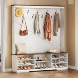 YITAHOME Hall Tree with Bench and Shoe Storage, Mudroom Storage Modern Shoe Cabinet with Bench & 9 Double Prong Hooks, for Entryway & Living Room, Walnut & Off-White YITAHOME