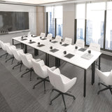 Bonzy Home Conference Tables 12ft Office Computer Desk for Meeting Room Study Writing Printer Table Save Space Design for 14 People 6PCS 141.6"x47.2"x29.5", White Bonzy Home