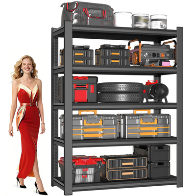 BESFUR 5-Tier Wider Garage Storage Shelves, Heavy Duty Metal Shelving Unit, Adjustable Matal Storage Shelving, 3000 lbs Capacity, for Warehouse Garage Basement, 19.7" D*47.3" W*71" H, Black