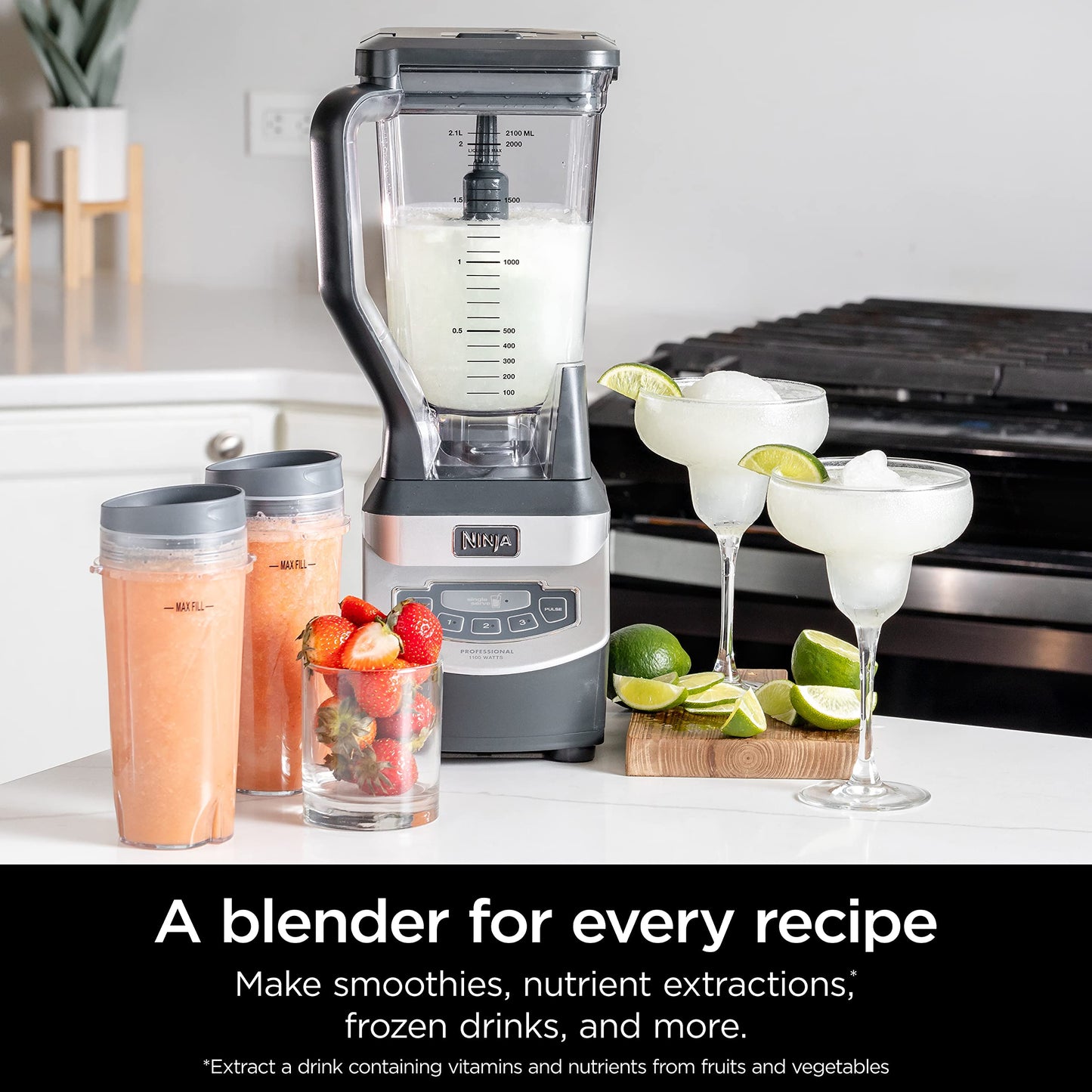 Ninja BL660 Professional Compact Smoothie & Food Processing Blender, 1100-Watts, 3 Functions -for Frozen Drinks, Smoothies, Sauces, & More, 72-oz.* Pitcher, (2) 16-oz. To-Go Cups & Spout Lids, Gray