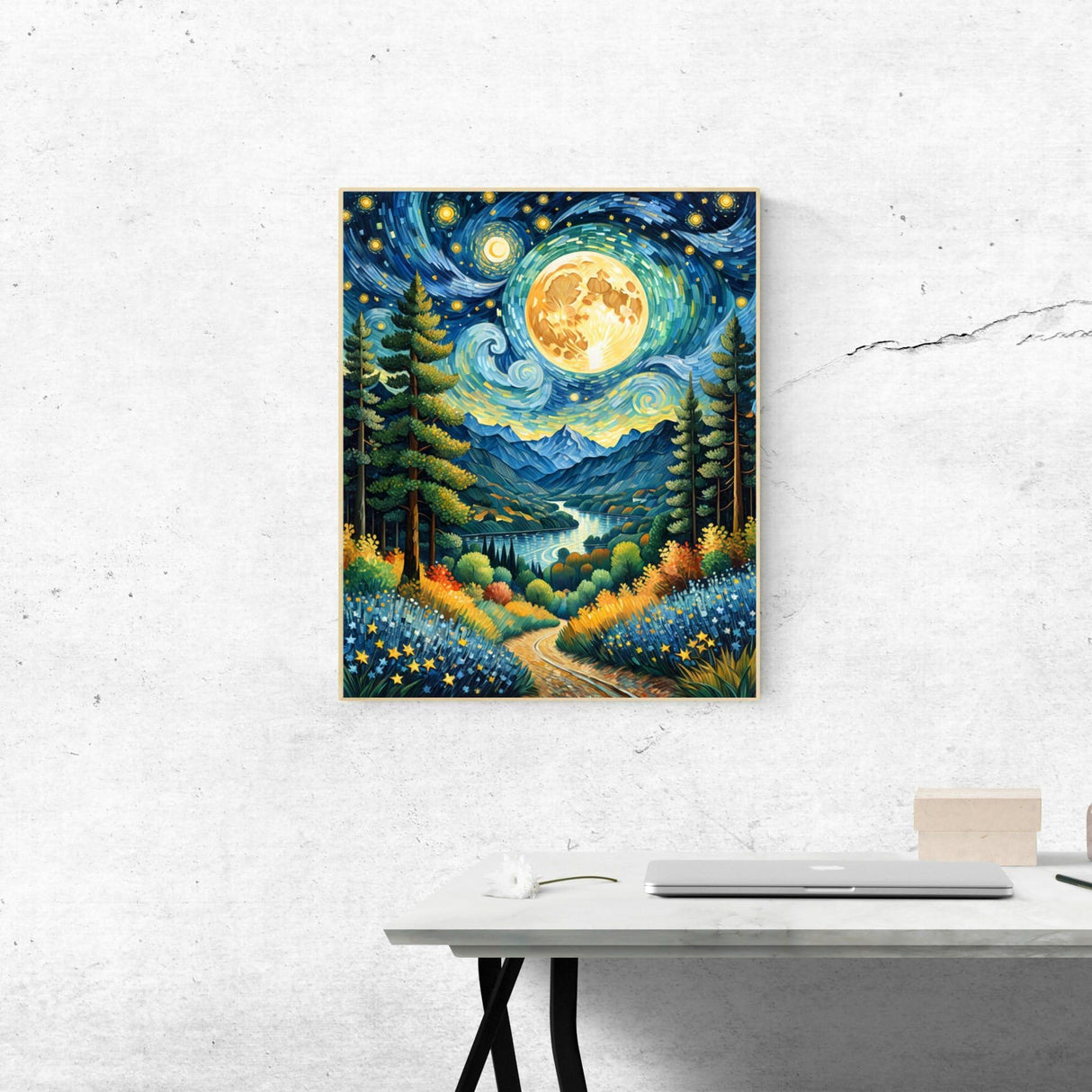 ldazao Moon Paint by Numbers Kit for Adults Beginner Forest Adult Paint by Number Kits On Canvas Adults' Paint-by-Number Kits DIY Oil Painting Kits for Gift Home Wall Decor 16x20 Inch ldazao