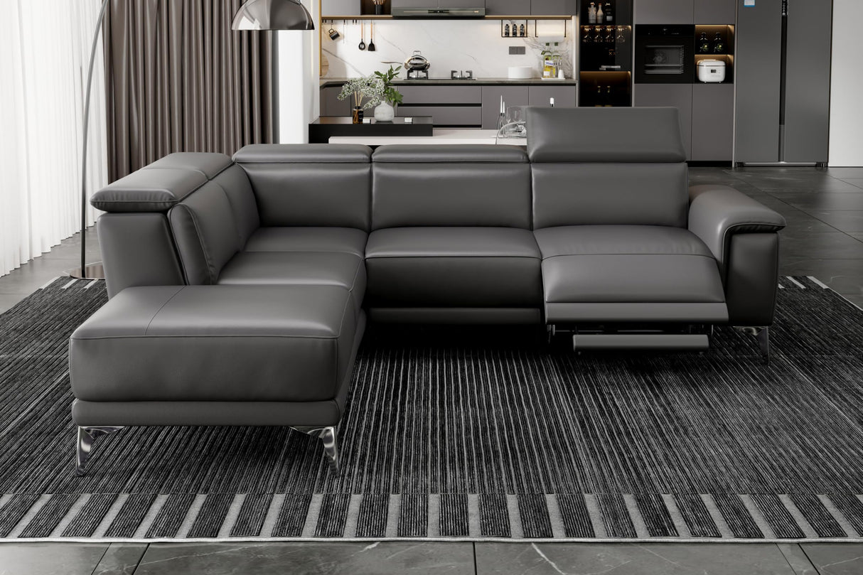 Valencia Pista 113" Cloudy Grey Full Leather Reclining Sectional Sofa with Left Hand Chaise | Power Recliner Chair, Nappa 11000 Leather | L Shaped Couch for Living Room Furniture VALENCIA THEATER SEATING