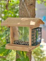 DutchCrafters Large Cedar Wood Hopper Bird Feeder with Suet Cages, Wooden Outdoor Feeder for Birds, Hanging Mount - Amish Made in USA DutchCrafters