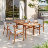 OC Orange-Casual Patio Furniture Set, Acacia Wood Patio Dining Set for 6-8, Outdoor Expandable Table and Chairs Set with Umbrella Hole and Breathable Textilene Fabric for Garden (White, 5 Pieces) OC Orange-Casual