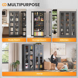 AFAIF Glass Display Cabinet with 4 Adjustable Shelves, 67”H Metal Curio Cabinets with Glass Door, Black Liquor Caninet Display Case for Home, Collectibles, Clinic, Living Room - Assembly Required AFAIF