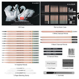 KALOUR 29 Pro Sketching Drawing Pencils Set with Roll-Up Nylon Case – 14 Graphite Pencils (14B–5H), Charcoal Pencils, Erasers, Sharpener & Stumps – Complete Art Kit for Artists & Beginner KALOUR