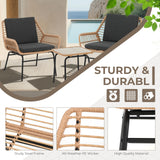 GREEN MORE 3 Piece Outdoor Patio Furniture Set, Rattan Conversation Sets, All-Weather Wicker Chairs with Cushions and Coffee Table, for Garden Balcony Courtyard Poolside GREEN MORE