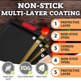 Premium Non-Stick Baking Sheets Set of 3 - Deluxe BPA Free, Easy to Clean Racks w/Silicone Handles - Bakeware Pans for Cooking Baking Roasting - Lets You Bake The Perfect Cookie or Pastry Every Time Benicci