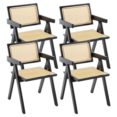 GOOLON Rattan Dining Chairs Set of 4, Rattan Chairs 18 Inch Seat Height for Dining Room, Modern Cane Dining Chair with Woven Backrest, Comfortable Seat, Sturdy Wood Frame for Indoor Kitchen, Black GOOLON
