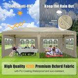 HOTEEL 10x20 Pop Up Canopy Tents for Parties, Outdoor Tent with 6 Sidewalls & 8 Wind-Resistant Rods & Carry Bag, Easy Setup for Patio Events, Wedding, Commercial, Waterproof and UV50+ Protection,Khaki Hoteel