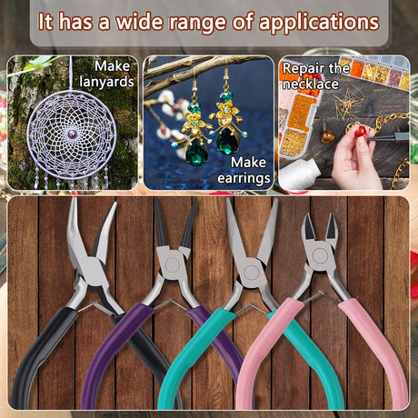 URSKYTOUS 4Pcs Jewelry Pliers Set Jewelry Making Pliers Tools Kit Include Jewelry Making Needle Nose Chain Nose Round Bent Pliers Wire Cutter for Bracelet Beading DIY Craft Jewelry Making Supplies URSKYTOUS
