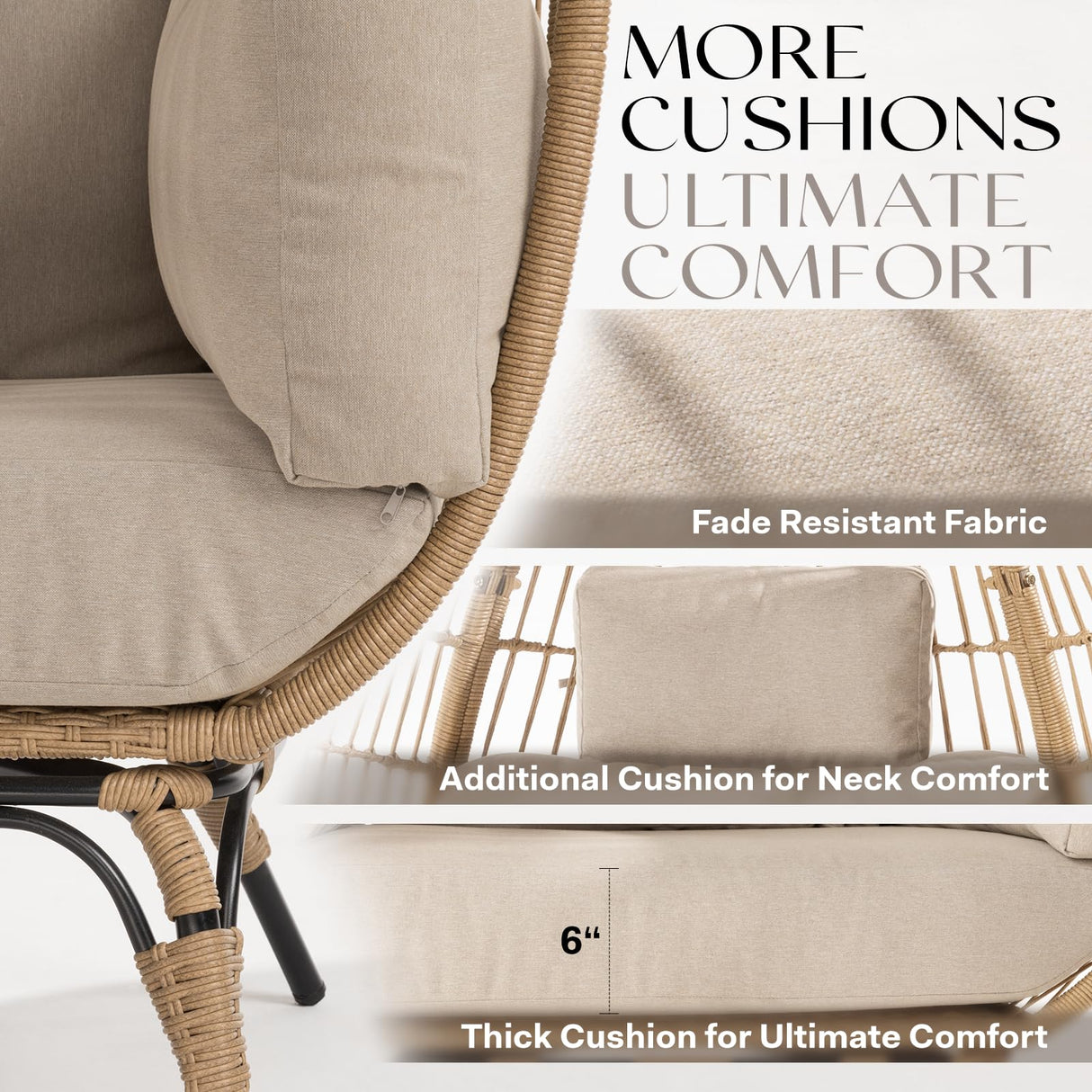 Bme Heavy Duty 500 Lbs Capacity Oversized Wicker Egg Chair for Outside, UV 2000 Hours Material with Non-discolouring Fabric Cushion, Durable Against Water, Weather Bme