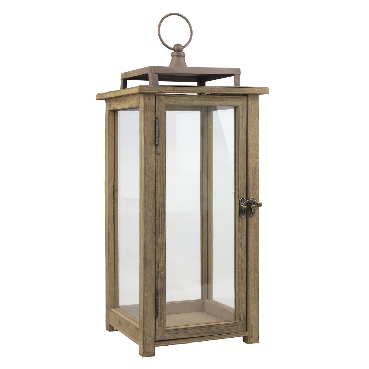 Stonebriar 18 Inch Rustic Wooden Candle Hurricane Lantern, For Table Top, Mantle, Wall Hanging, or Garden Display, Indoor & Outdoor Use, Extra Large Stonebriar