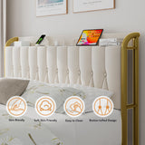iPormis Full Size Metal Bed Frame with Charging Station, Velvet Upholstered Headboard and Footboard, Heavy Duty Steel Support, 12" Under Bed Storage, No Box Spring Needed, Easy Assembly, Beige iPormis