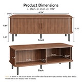 Coffee Table with Storage, 47.2" Mid Century Modern Coffee Tables for Living Room, Rectangle Wood Center Table with Sliding Tambour Door & Adjustable Leg for Living Room, Walnut ONBRILL