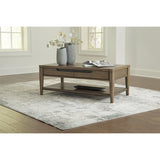 Signature Design by Ashley Roanhowe Contemporary 2-Drawer Coffee Table with Open Lower Shelf and Tapered Legs, Dark Brown Signature Design by Ashley