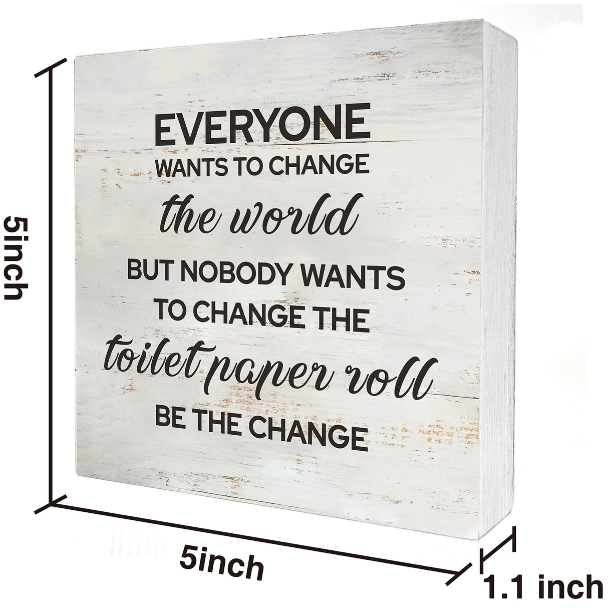 Everyone Wants to Change the World Bathroom Wood Box Sign Rusitc Farmhouse Bathroom Restroom Toilet Desk Shelf Decor (5 X 5 Inch) MAVOTEN