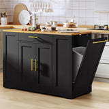 DWVO Large Kitchen Island with Trash Can Storage Cabinet, 53 Inch Portable Kitchen Island with Storage, Long Rolling Island Table Cabinet for Kitchen on Wheels for 13 Gallon Garbage Bin, Black DWVO