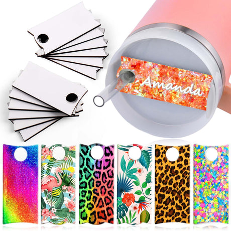 AIERSA Sublimation Name Plate Blanks for Stanley Cup 40oz Lid Tumbler with Handle, 12 Pcs Name Tags for Stanley Cup Accessories, DIY Personalized Name Plates AIERSA