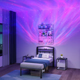 SHOANED Twin Size Metal Bed Frame - 14 Inch Heavy Duty Bedframe with Headboard & Charging Station Basic Steel Slats Platform with Galaxy Aurora Projector No Box Spring Needed, Noise-Free SHOANED