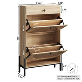 IRONCK Shoe Cabinet with 2 Flip Drawers, Shoe Storage Cabinet for Entryway, Free Standing Shoe Storage Organizer with Rattan Doors Slim Narrow Shoe Rack Cabinet, Oak IRONCK