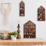 DoubleFill Set of 3 Shadow Cubby Boxes Wooden Display Shelf 10 x 15 Inch Large Wall Mounted Display Storage Shelves for Mini Figures Curio Trinket Medals Crafts Collections(Brown,House Shape) DoubleFill