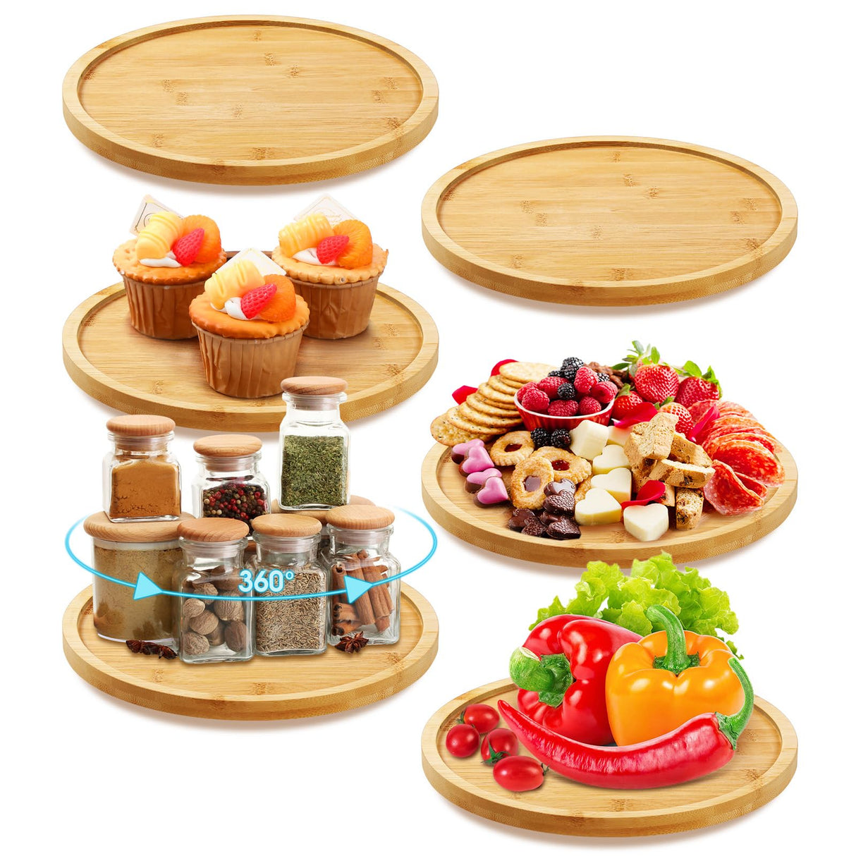 Mumufy 6 Pcs Lazy Susan Turntable Organizer Round Lazy Susan Turntable Tray for Kitchen Counter Pantry Table Organization Cabinet Bathroom(Bamboo,10 Inch) Mumufy