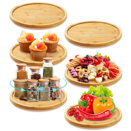 Mumufy 6 Pcs Lazy Susan Turntable Organizer Round Lazy Susan Turntable Tray for Kitchen Counter Pantry Table Organization Cabinet Bathroom(Bamboo,10 Inch) Mumufy