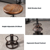 BOKKOLIK Vintage Swivel Bar Stool Industrial Coffee Kitchen Dining Chair Fire Hydrant Design Height Adjustable 24.8-30.7inch Solid Wooden Seat BOKKOLIK