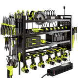 NattyDot Power Tool Organizer Wall Mount with Charging Station 4 Layer 6 Slot Cordless Drill Holder with Angle Grinder Holder (Black) NattyDot