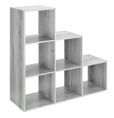 Whitmor 6 Cubes Bookshelf, Freestanding 6 Cube Stepped Etagere Bookcase, L Shaped Ladder Corner Open Bookshelf, Wood Storage Display Shelf for Living Room Home Office, 11.7"L x 35.6"W x 35.6"H, Gray